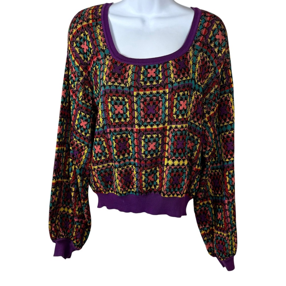 Farm Rio for Anthropologie Multi Color Geometric Cotton Knit Sweater Womens S